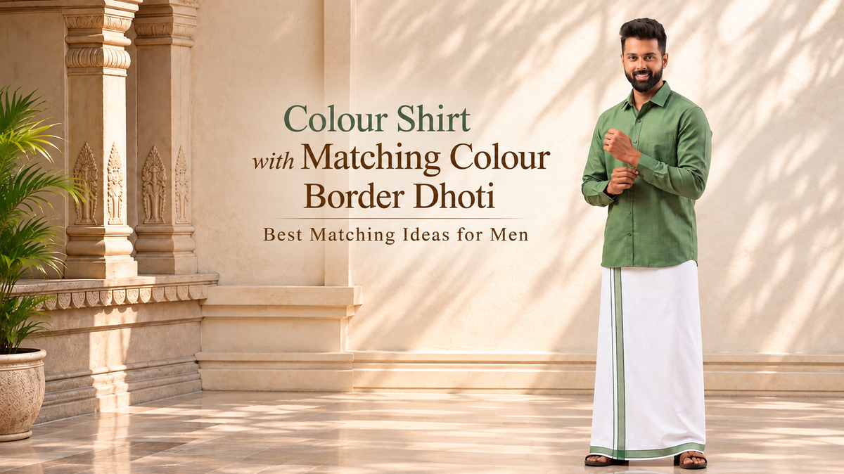Colour Shirt with Matching Colour Border Dhoti: Best Matching Ideas for Men