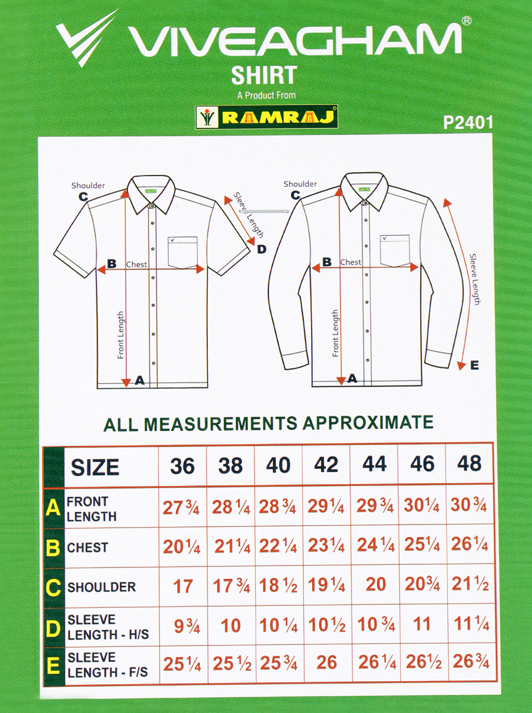 Viveagham's White Shirts Regular Fit Size Chart & Guide
