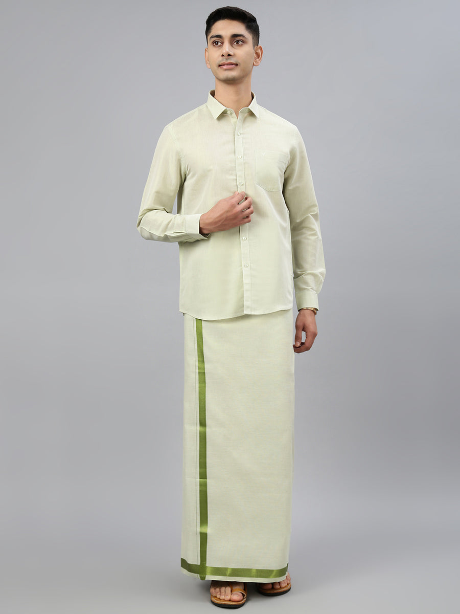 Men Tissue Full Sleeves Shirt and Dhoti Set Moss Green – Viveagham